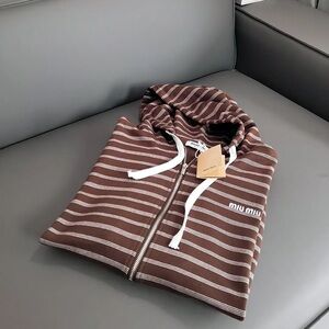 Miu Miu Chocolate and White Striped Hoodie